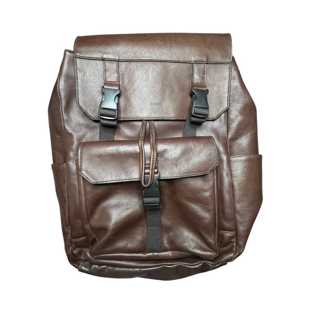 Fossil Weston brown leather backpack - drawstring closure & adjustable straps